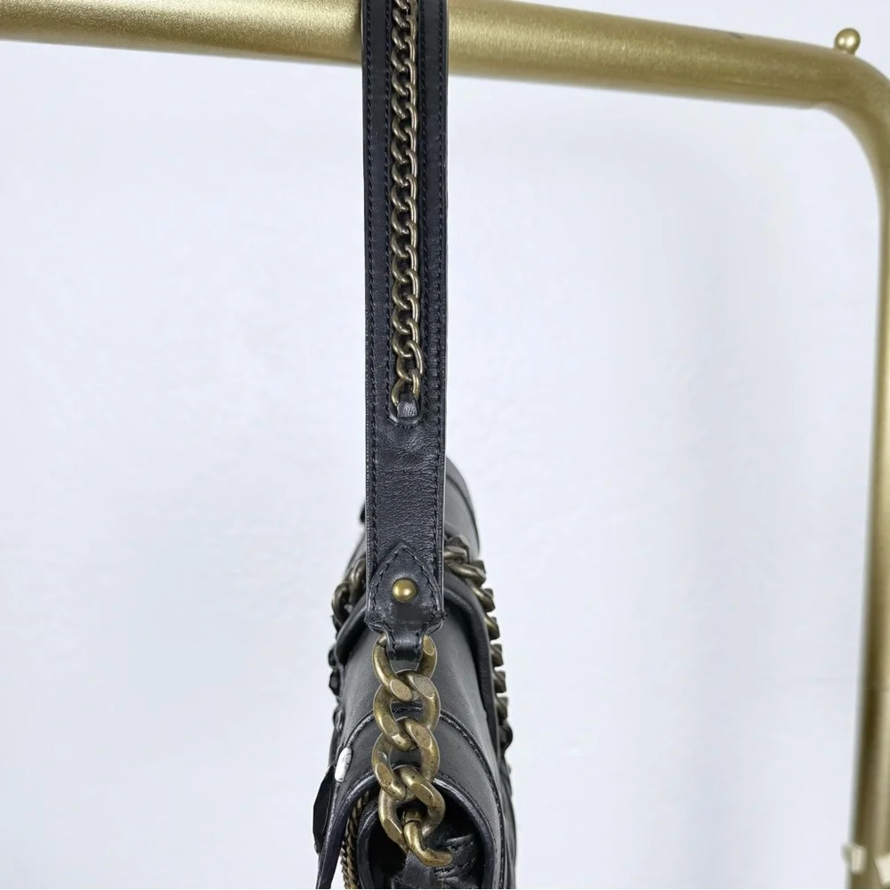 Cole‎ Haan G-Series Vintage Black Leather Embellished Hobo Shoulder Bag Y2K Edgy